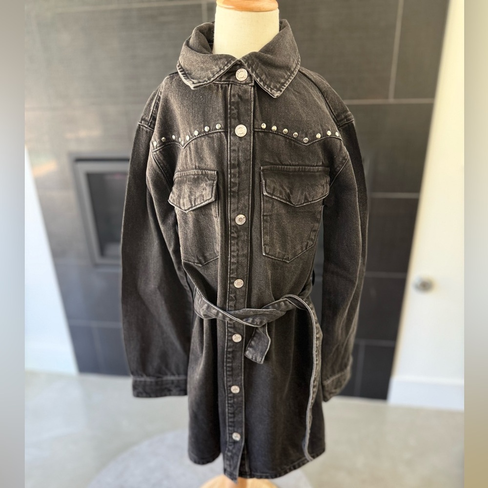 Zara Black distress jean dress with Studs